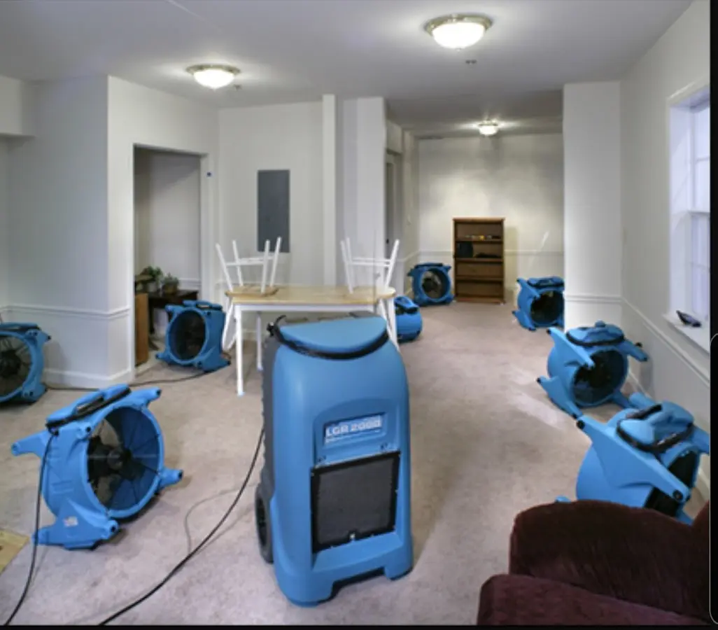 Air movers and dehumidifier setup for Water Extraction & Removal in Odenton
