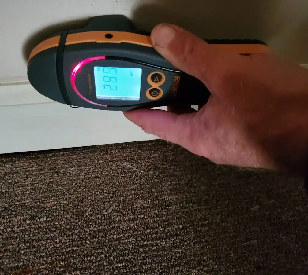 Moisture detection at baseboard during Storm Damage Restoration in Odenton